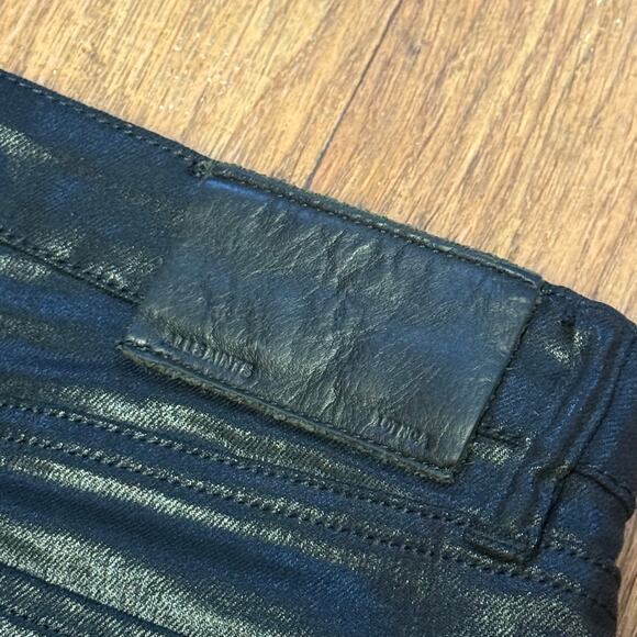 All Saints Petrel Ashby Low Rise Skinny Coated Black Faux Leather Jeans Size 27 - Picture 11 of 14